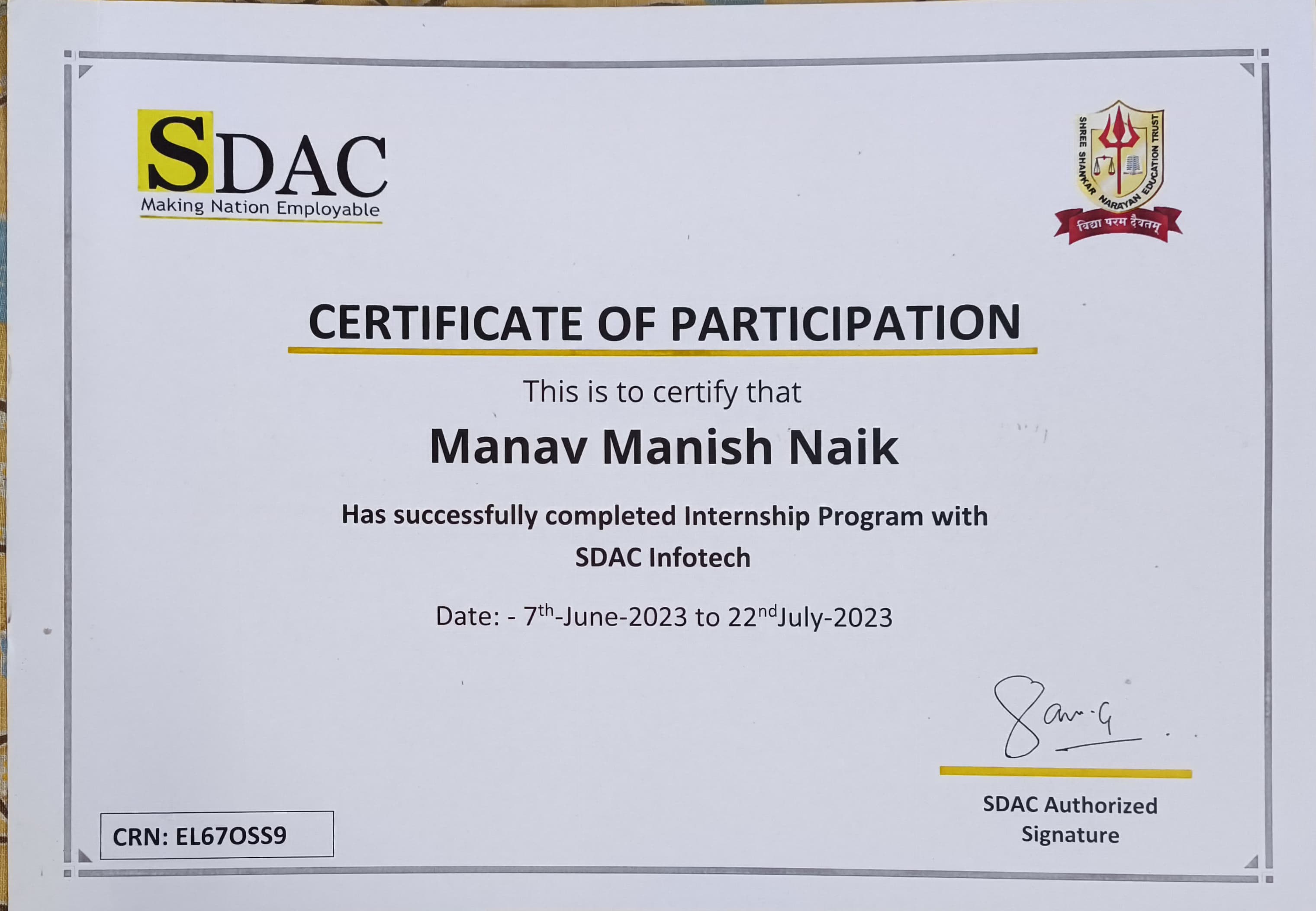 Internship Certificate